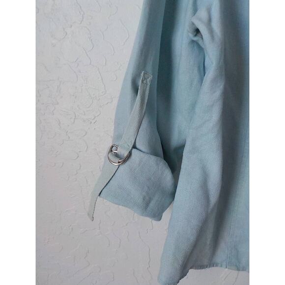 VTG Focus Lifestyle Blue Button Up Shirt Women size 16 100% Linen Long Sleeves - Picture 7 of 15